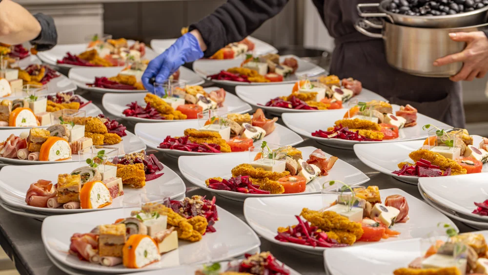 Image of delicious plates of food and sustainability catering.